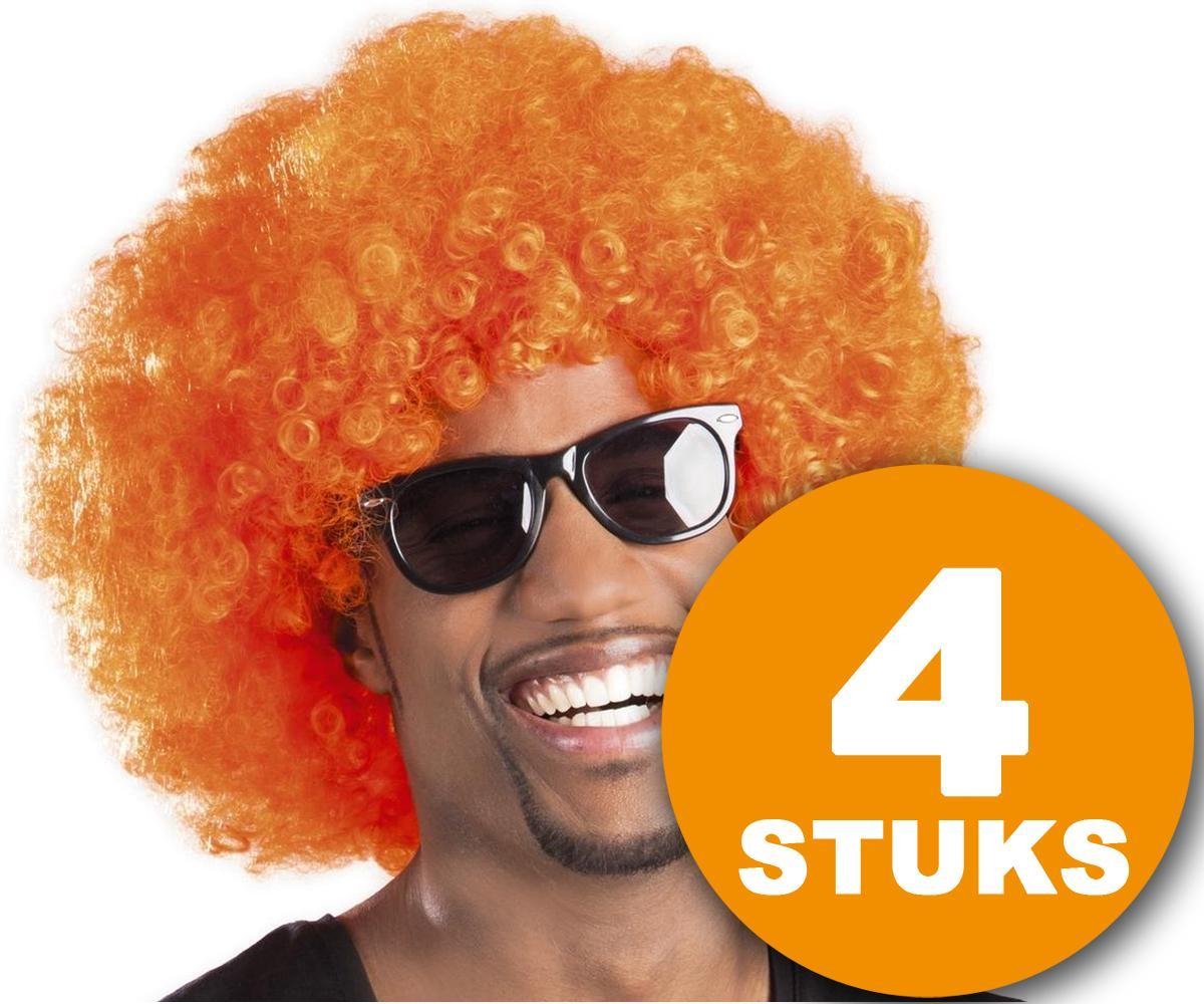 Oranje Pruik | 4 stuks Oranje Feestpruik 